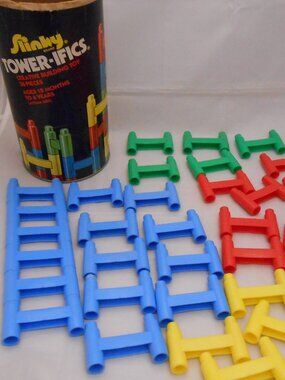 Vintage Slinky Tower-ifics Building Set, w/Jar, Missing 1 Piece, Building Toys